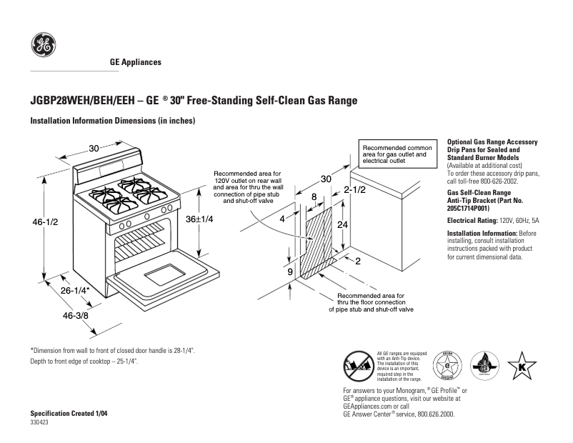 Page n°1 - Fiche technique GE JGBP28EEHBB