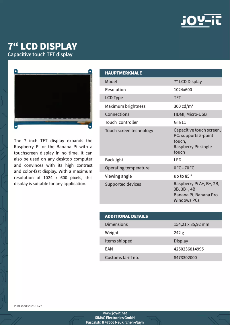 Image de la première page du manuel de l'appareil RB-LCD-7-2