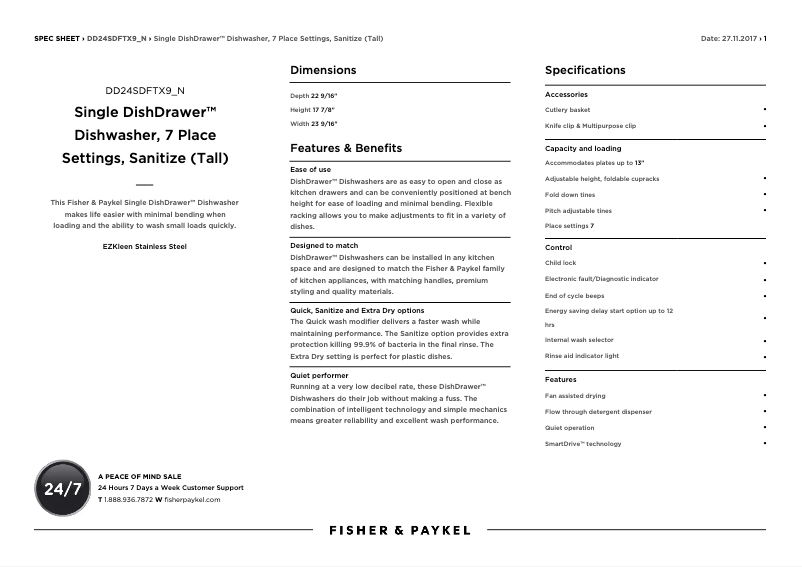 Page 1 de la notice Fiche technique Fisher & Paykel DD24SDFTX9_N