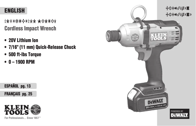 Page 1 de la notice Manuel utilisateur Klein Tools BAT20-716