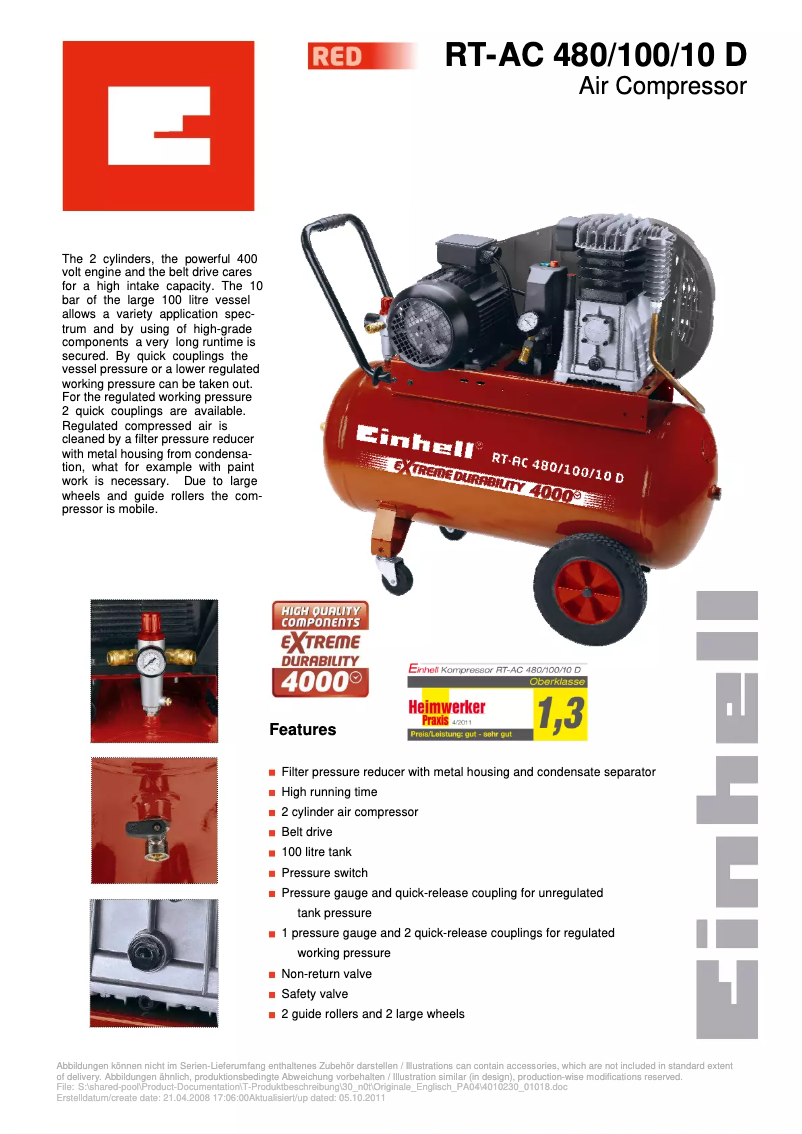 Page n°1 - Fiche technique Einhell RT-AC 480/100/10 D