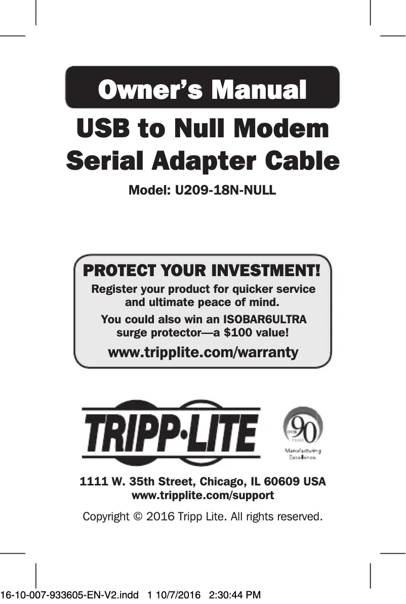 Image de la première page du manuel de l'appareil U209-18N-NULL