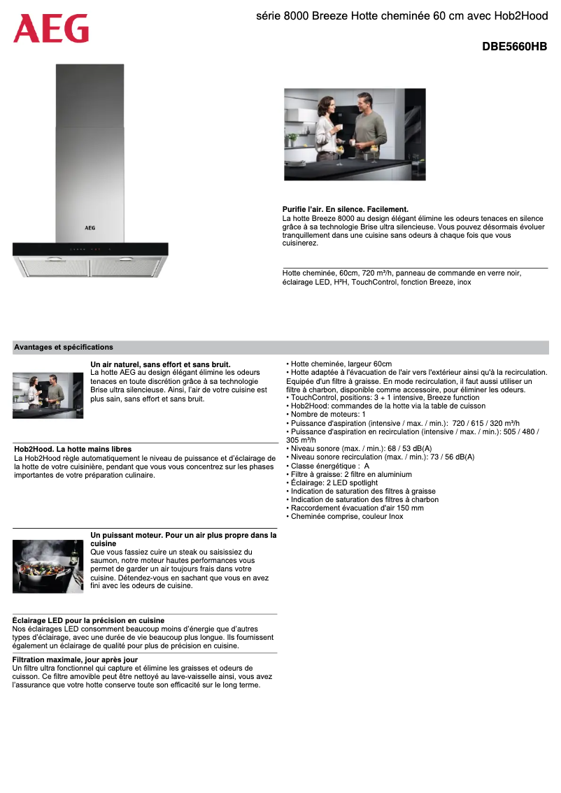 Page 1 de la notice Fiche technique AEG DBE5660HB