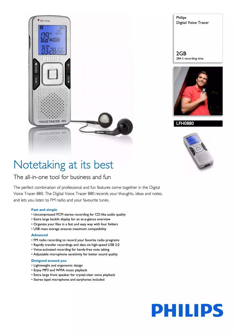 Page 1 de la notice Fiche technique Philips LFH0880