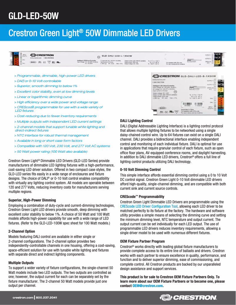 Page n°1 - Manuel utilisateur Crestron GLD-DALI-LED-L-1X100W
