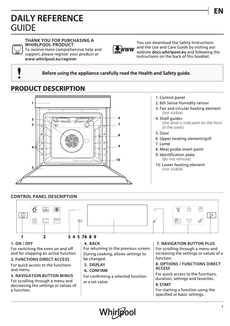 Página 1 del manual Guía de instalación Whirlpool W6 OM4 4PBS1 P