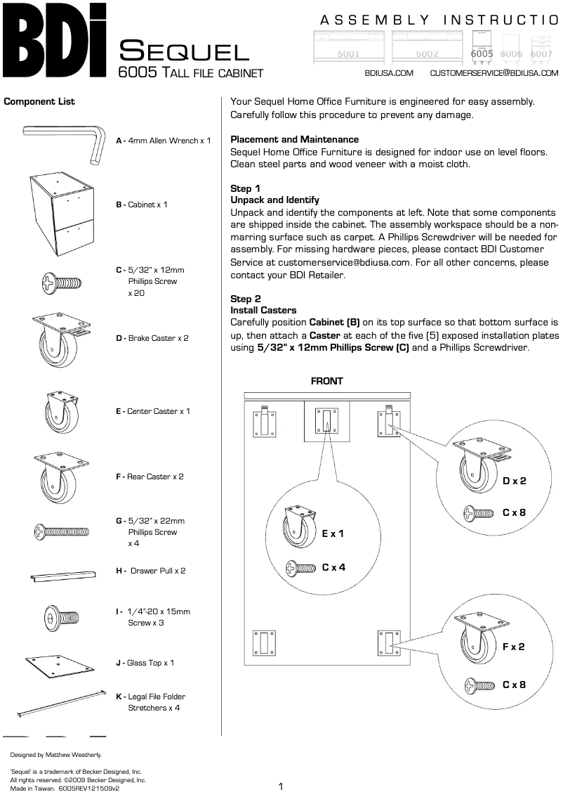 Page 1 de la notice Instructions / montage BDI Sequel 6005