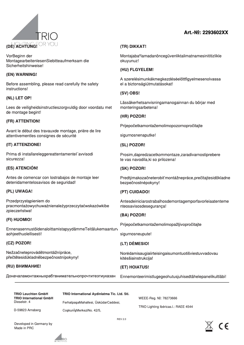 Page 1 de la notice Manuel utilisateur Trio Lighting Thames 229360287