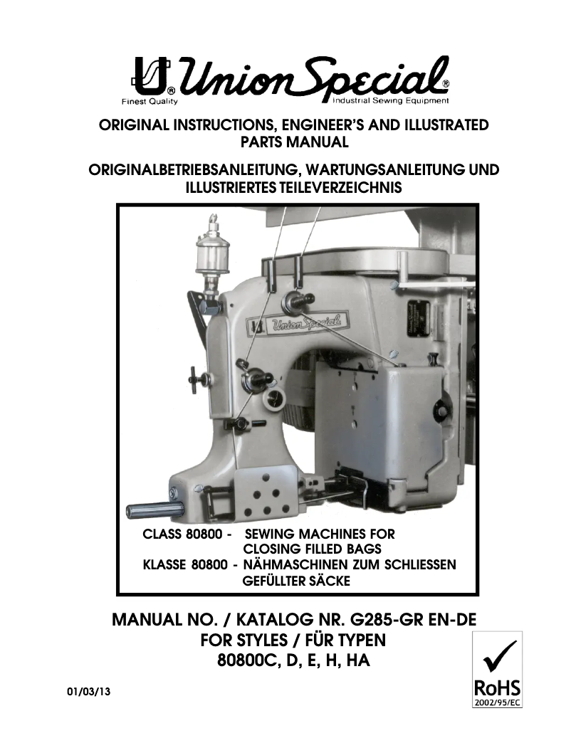 Page n°1 - Manuel utilisateur Union Special 80800D
