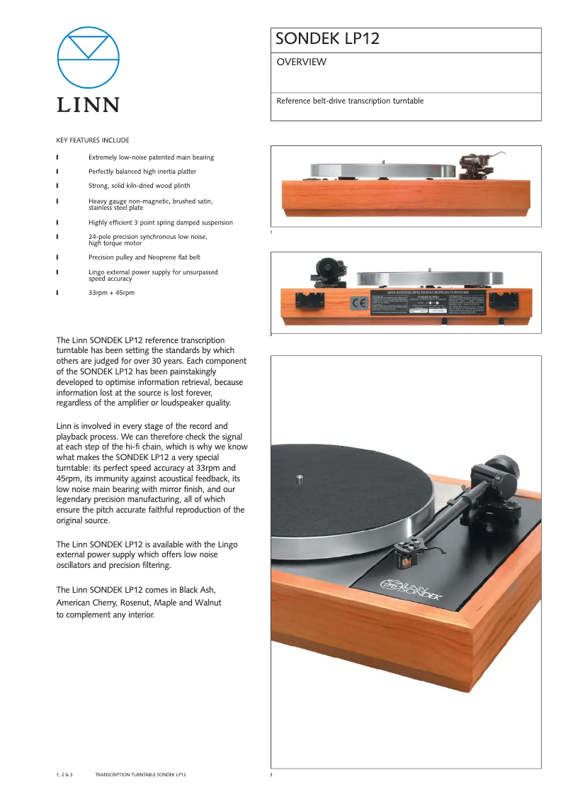 Page n°1 - Fiche technique Linn Selekt LP12