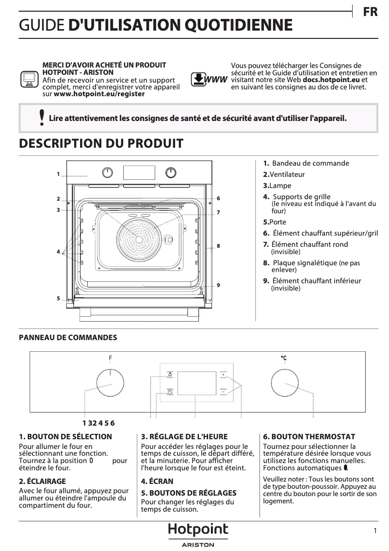 Page 1 de la notice Manuel utilisateur Hotpoint FA2 544 JC BL HA