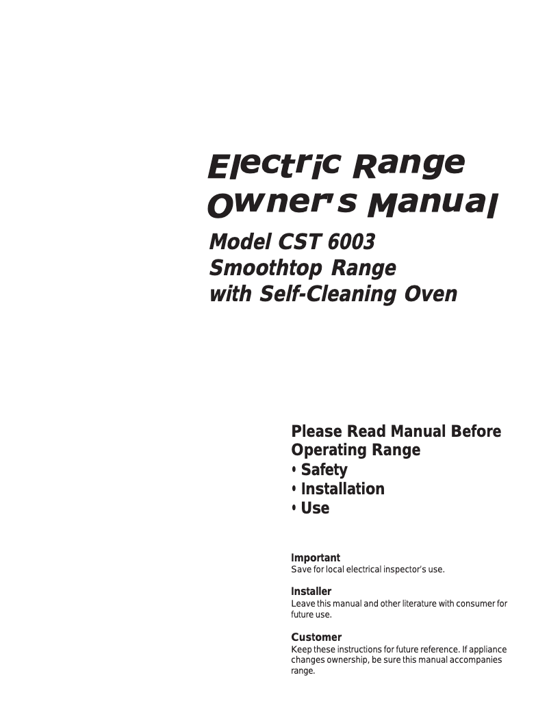 Page n°1 - Manuel utilisateur Caloric CST6003W