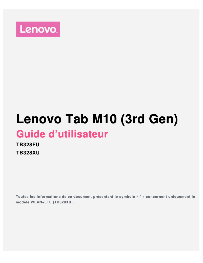Page 1 de la notice Manuel utilisateur Lenovo Tab M10 (3rd Gen)