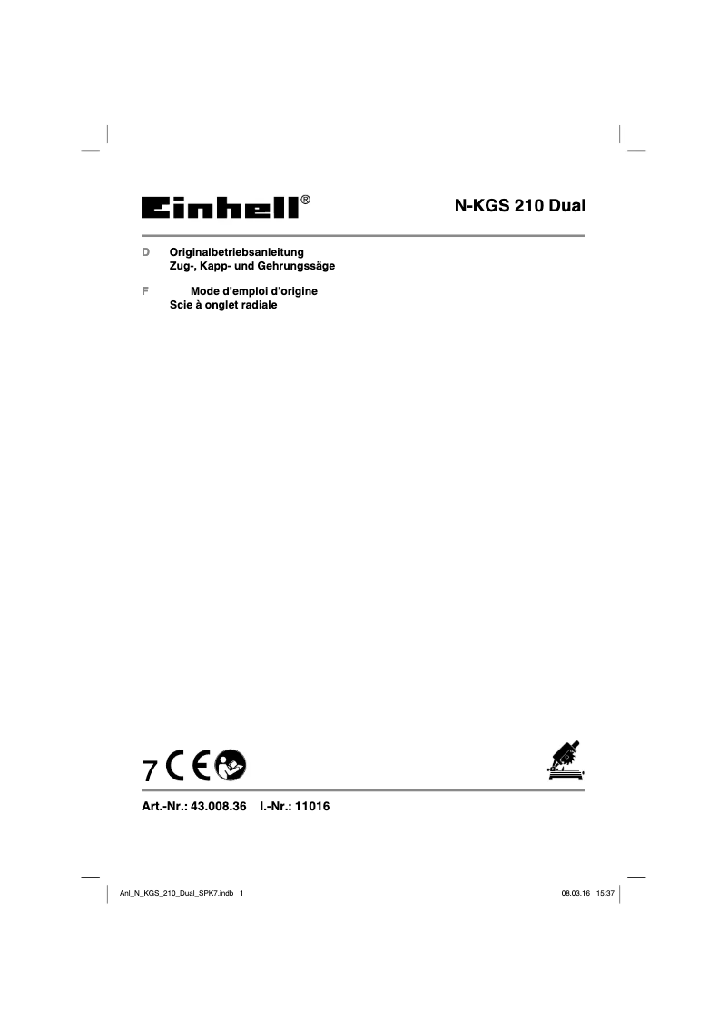 Page n°1 - Manuel utilisateur Einhell N-KGS 210 Dual