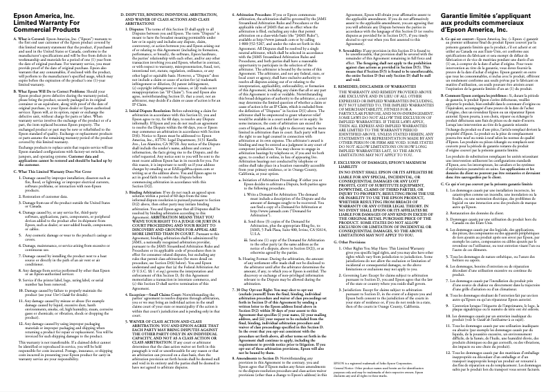 Page n°1 - Informations de garantie Epson OmniLink TM-H6000IV-DT