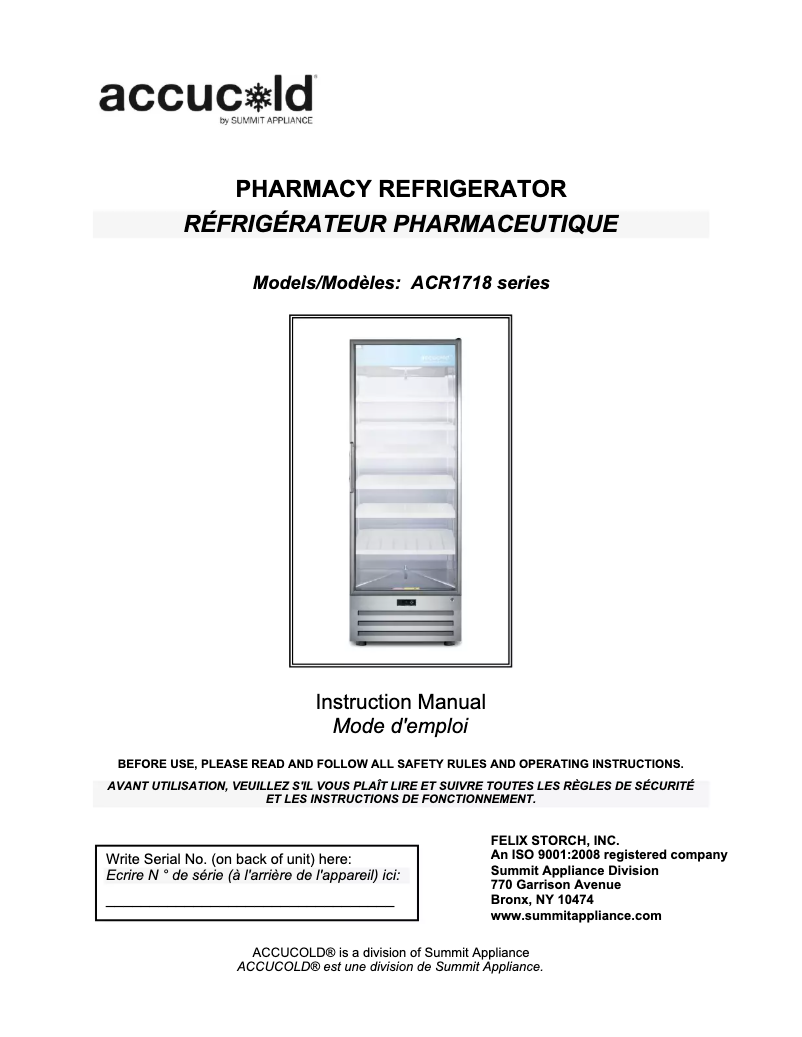 Página 1 del manual Manual de uso y mantenimiento Summit Accucold ACR1718LH