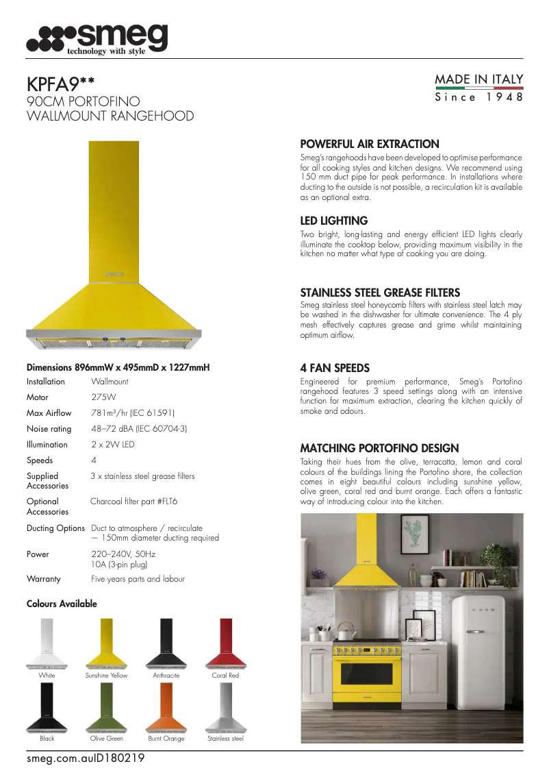 Page n°1 - Fiche technique Smeg KPFA9BL