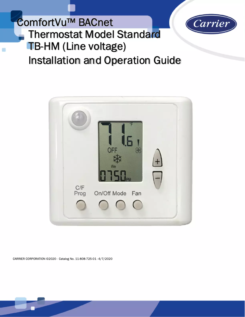 Image de la première page du manuel de l'appareil ComfortVu BACnet TB-C