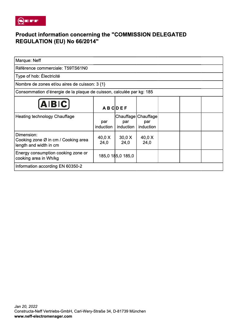 Page n°1 - Label énergétique Neff T59TS61N0