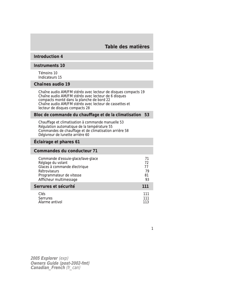 Page n°1 - Manuel utilisateur Ford Explorer (2005)