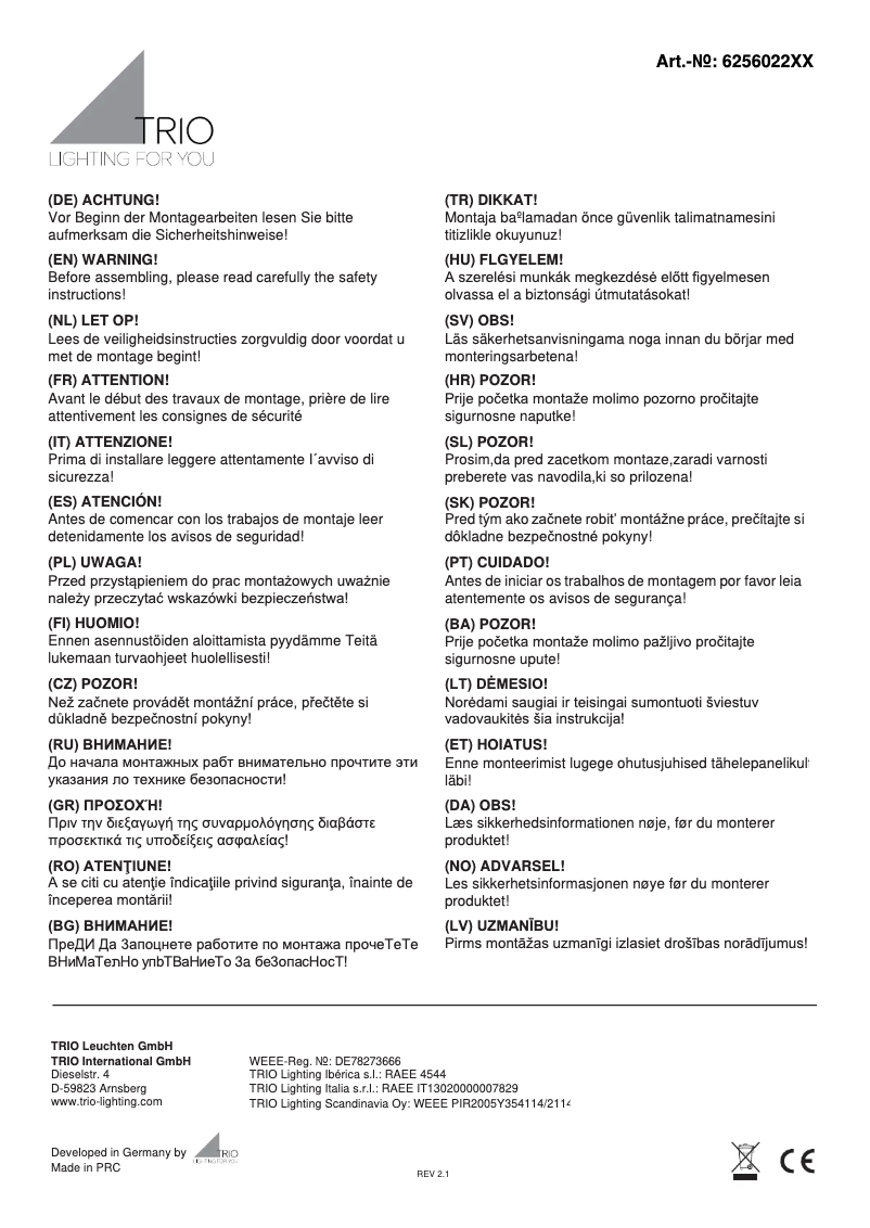 Page 1 de la notice Manuel utilisateur Trio Lighting Rhea 625602287
