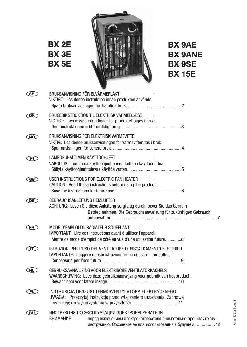 Page n°1 - Manuel utilisateur Eurom BX 3E