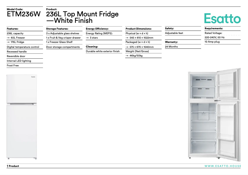 Page n°1 - Fiche technique Esatto ETM236W