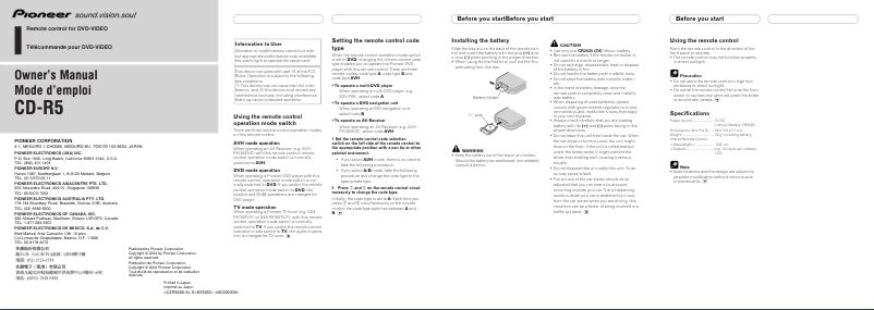 Page n°1 - Manuel utilisateur Pioneer CD-R5