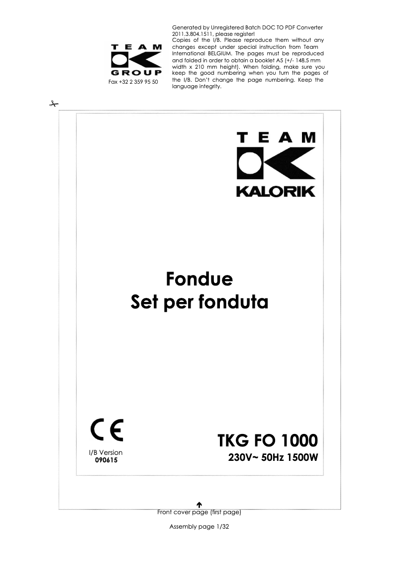 Image de la première page du manuel de l'appareil TKG FO 1000