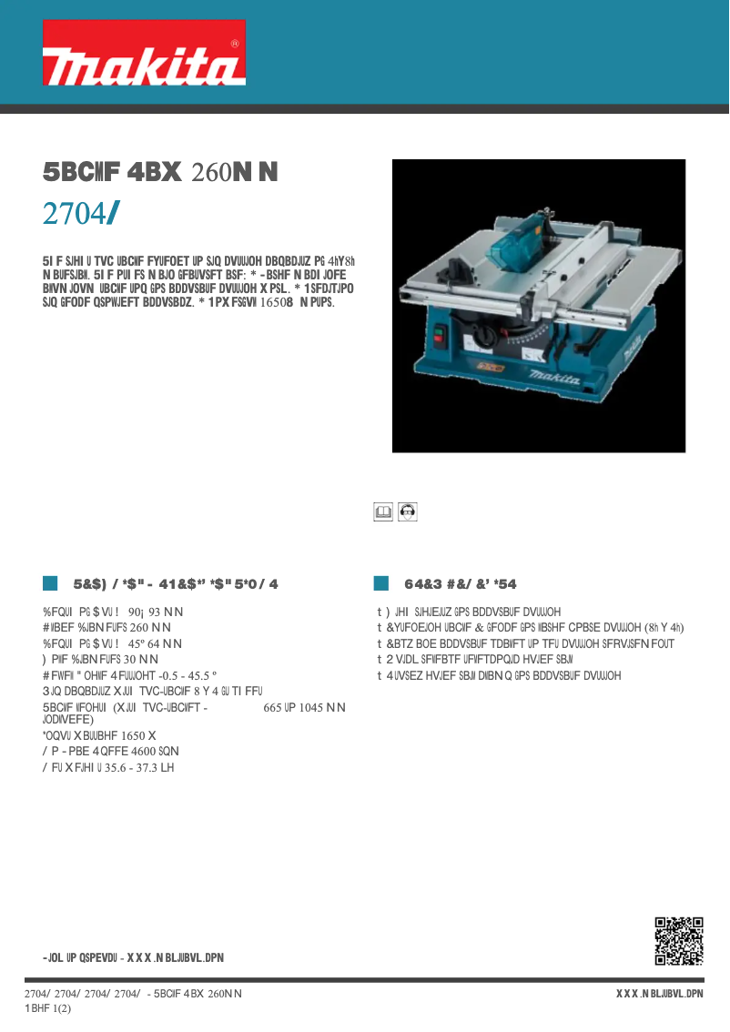 Página 1 del manual Ficha técnica Makita 2704N