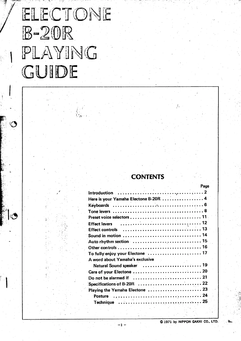Page n°1 - Manuel utilisateur Yamaha Electone B-20R