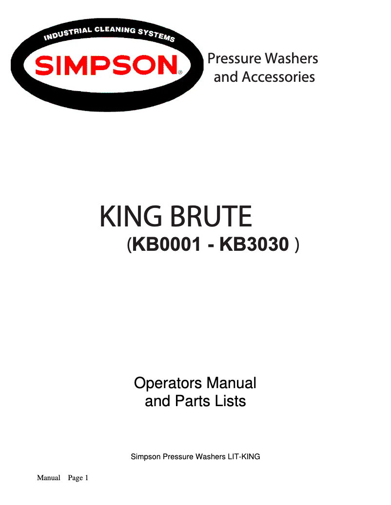 Page n°1 - Manuel utilisateur Simpson King Brute 65100