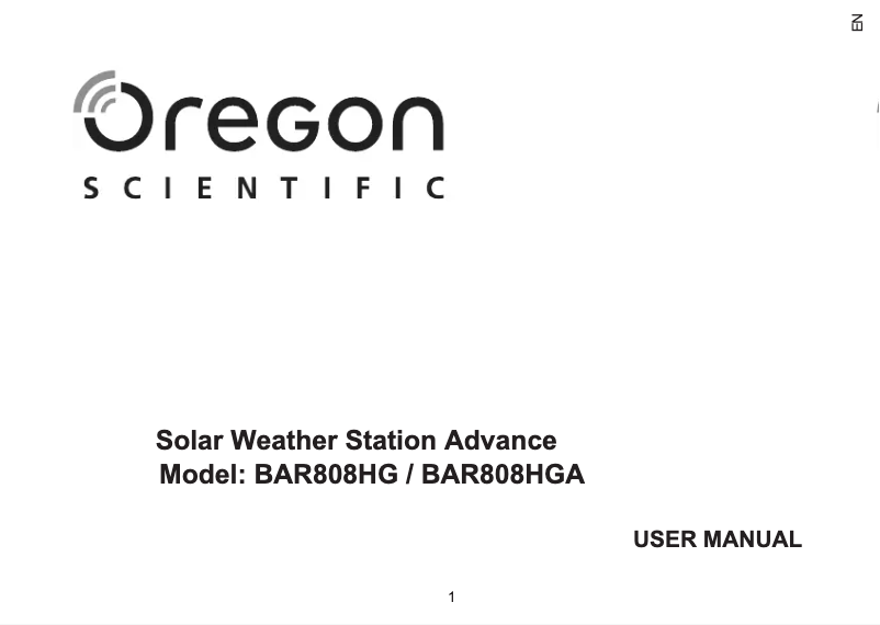 Page 1 de la notice Manuel utilisateur Oregon Scientific BAR808HGA