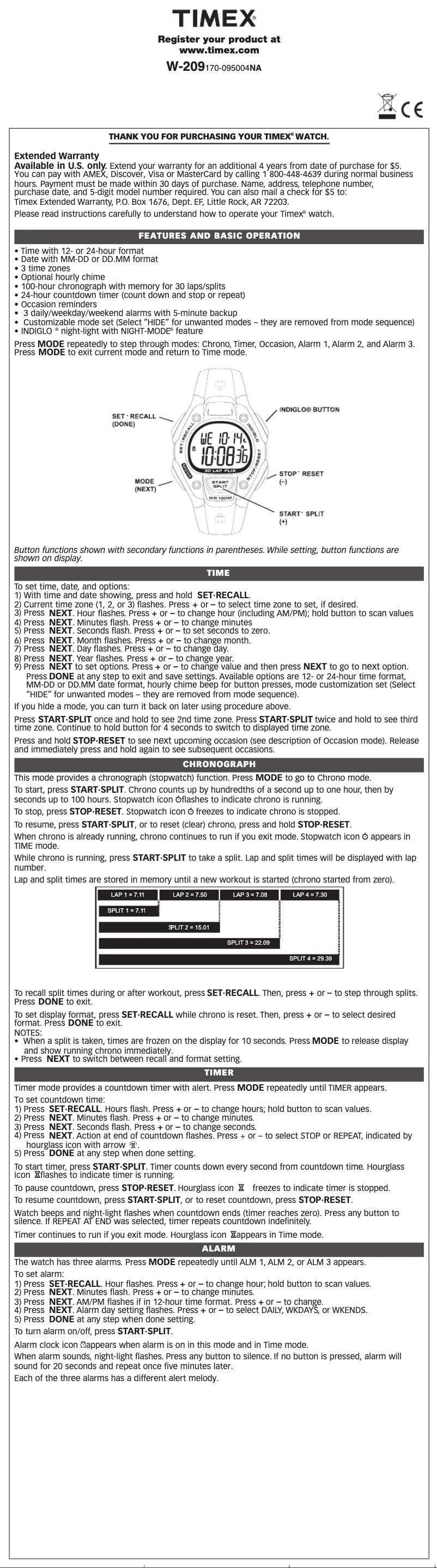 Page 1 de la notice Manuel utilisateur Timex IRONMAN 30-Lap Oversize T5K418