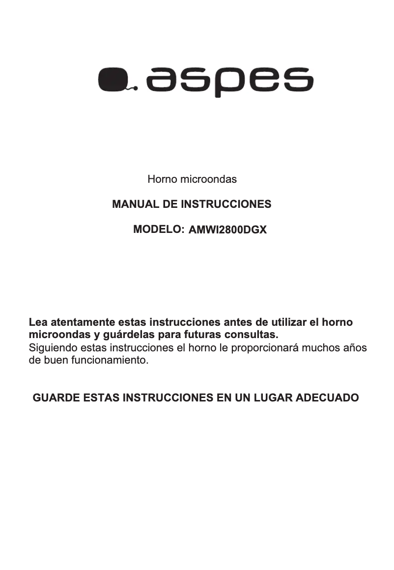 Página 1 del manual Manual de usuario Aspes AMWI2800DGX