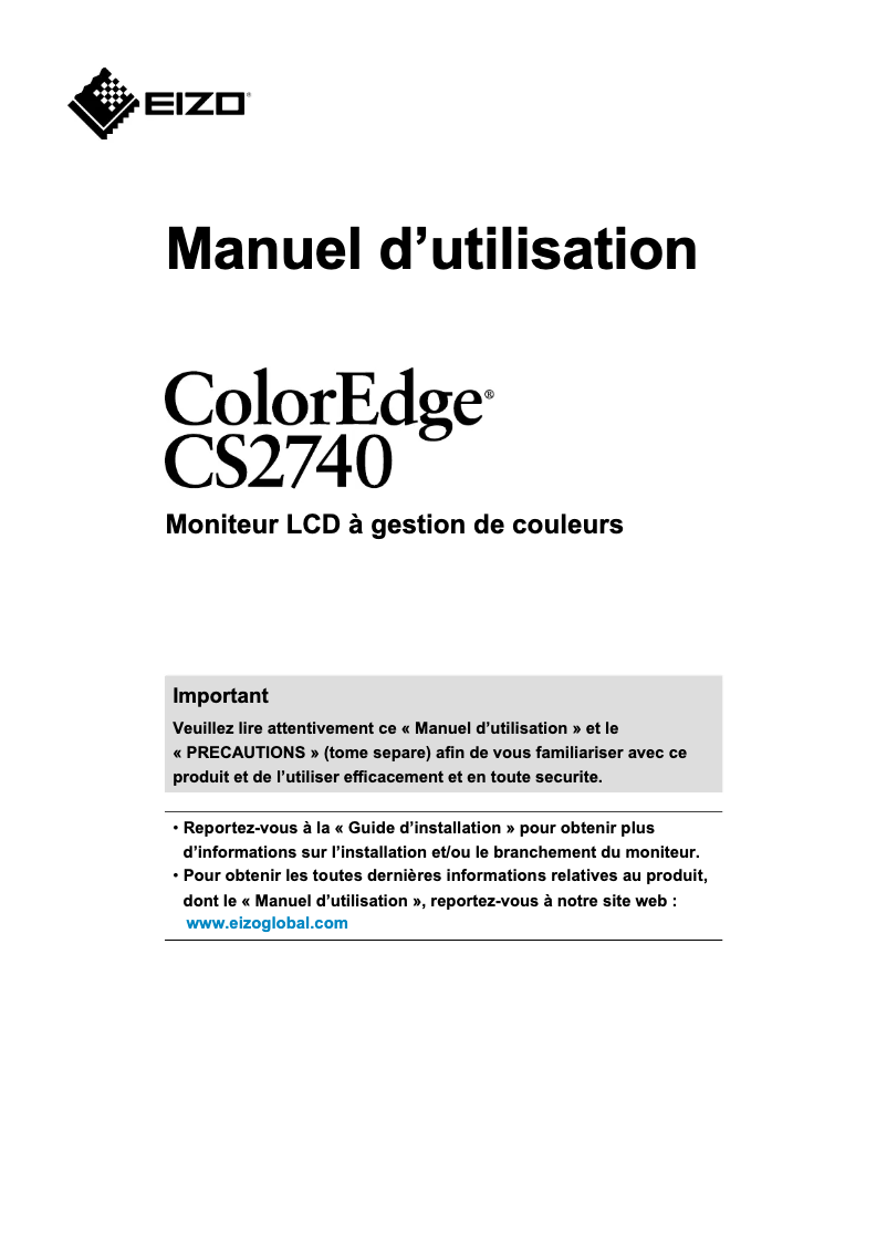 Image de la première page du manuel de l'appareil ColorEdge CS2740