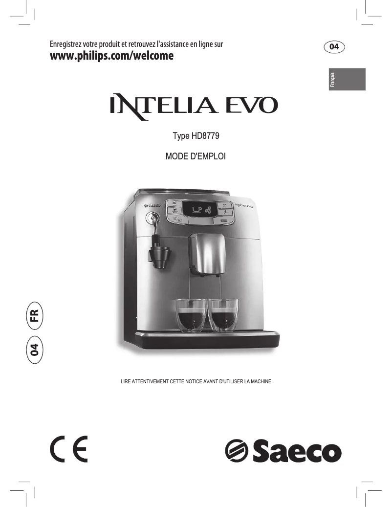 Image de la première page du manuel de l'appareil Saeco Intelia Evo HD8779