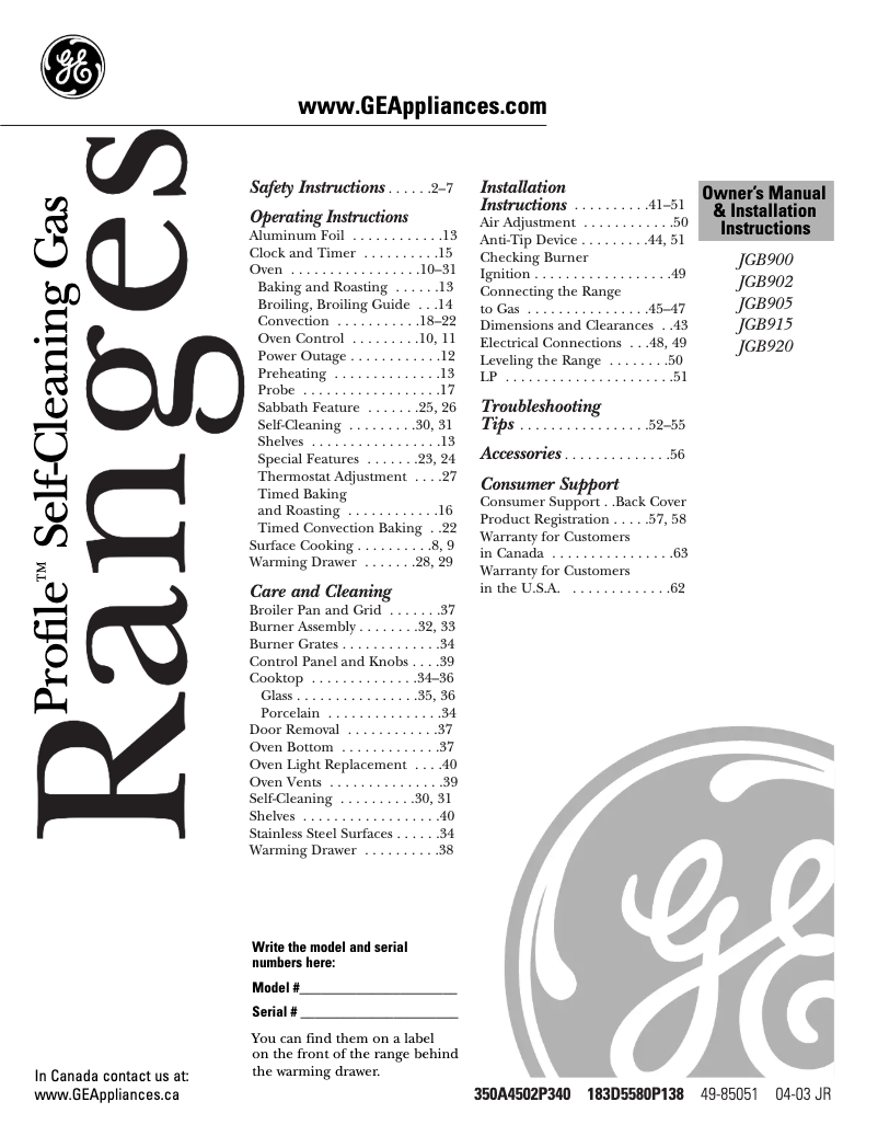 Page n°1 - Mode d'emploi GE JGB900BEFBB