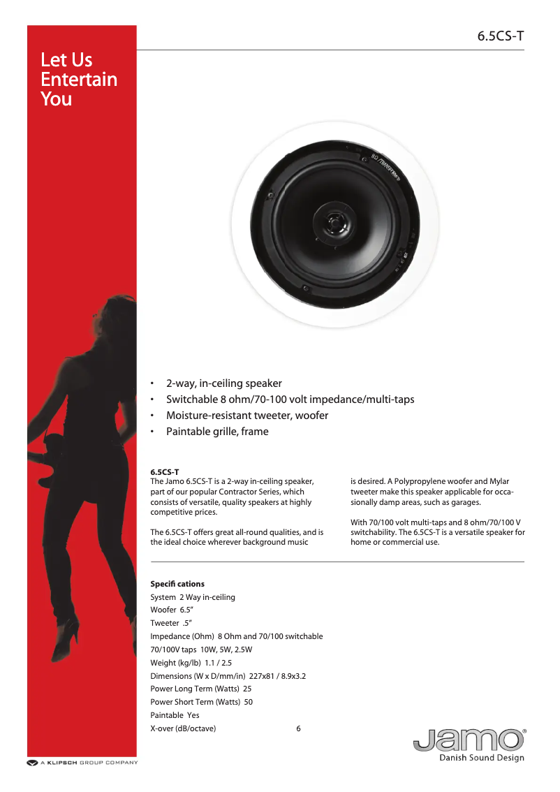 Page 1 de la notice Fiche technique Jamo 6.5CS T