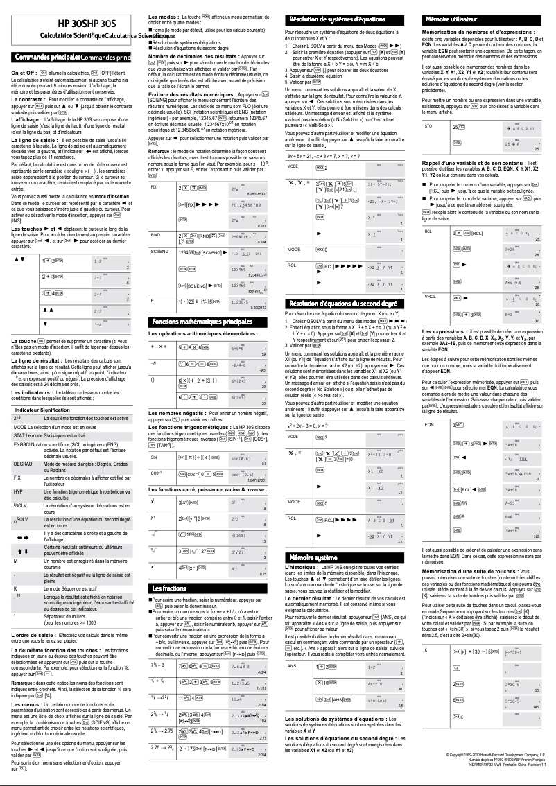 Page 1 de la notice Manuel utilisateur HP 30s