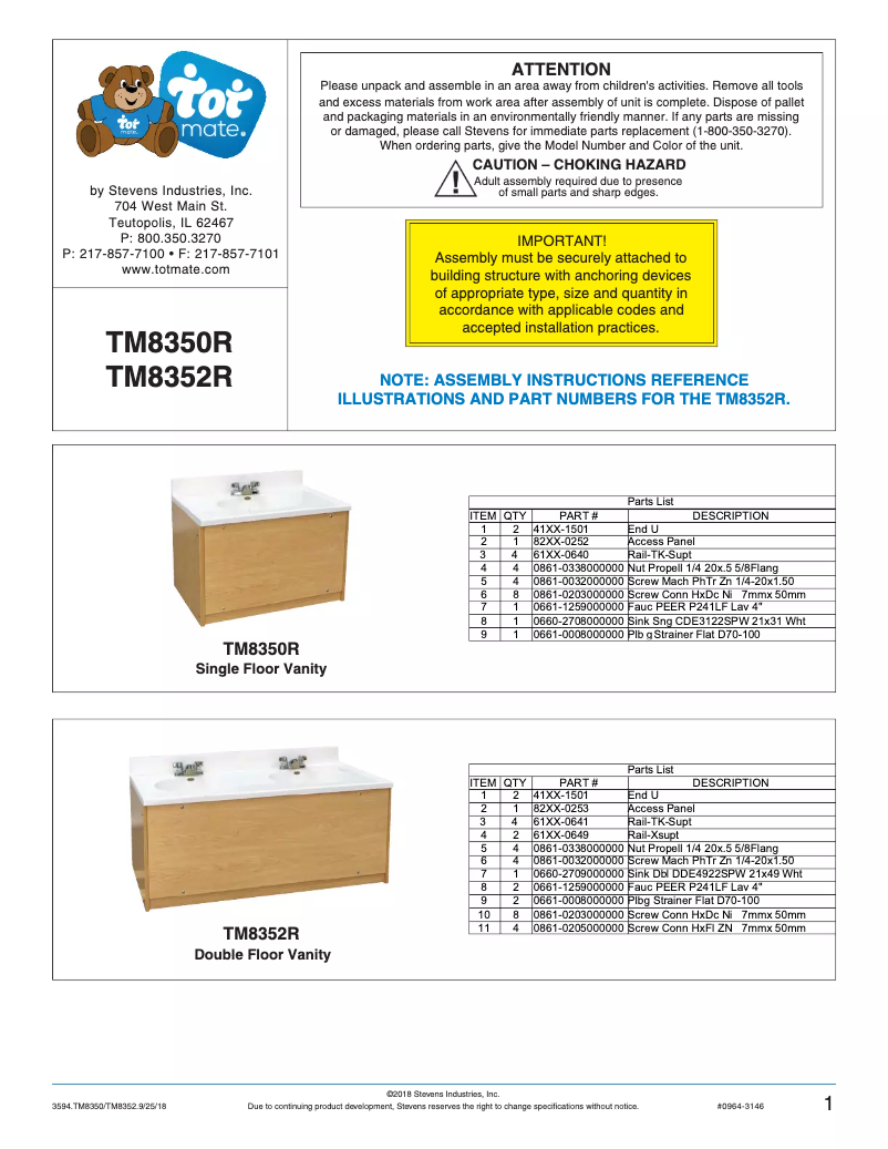 Page n°1 - Manuel utilisateur Tot Mate TM8352R