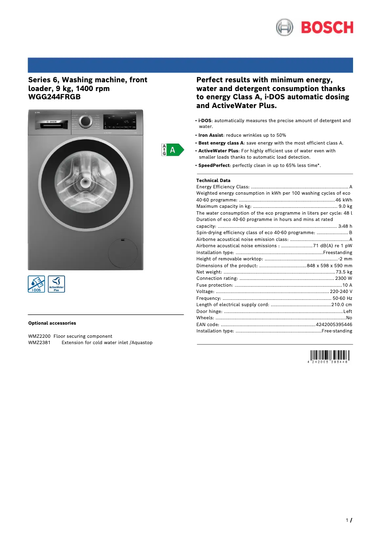 Página 1 del manual Ficha técnica Bosch WGG244FRGB