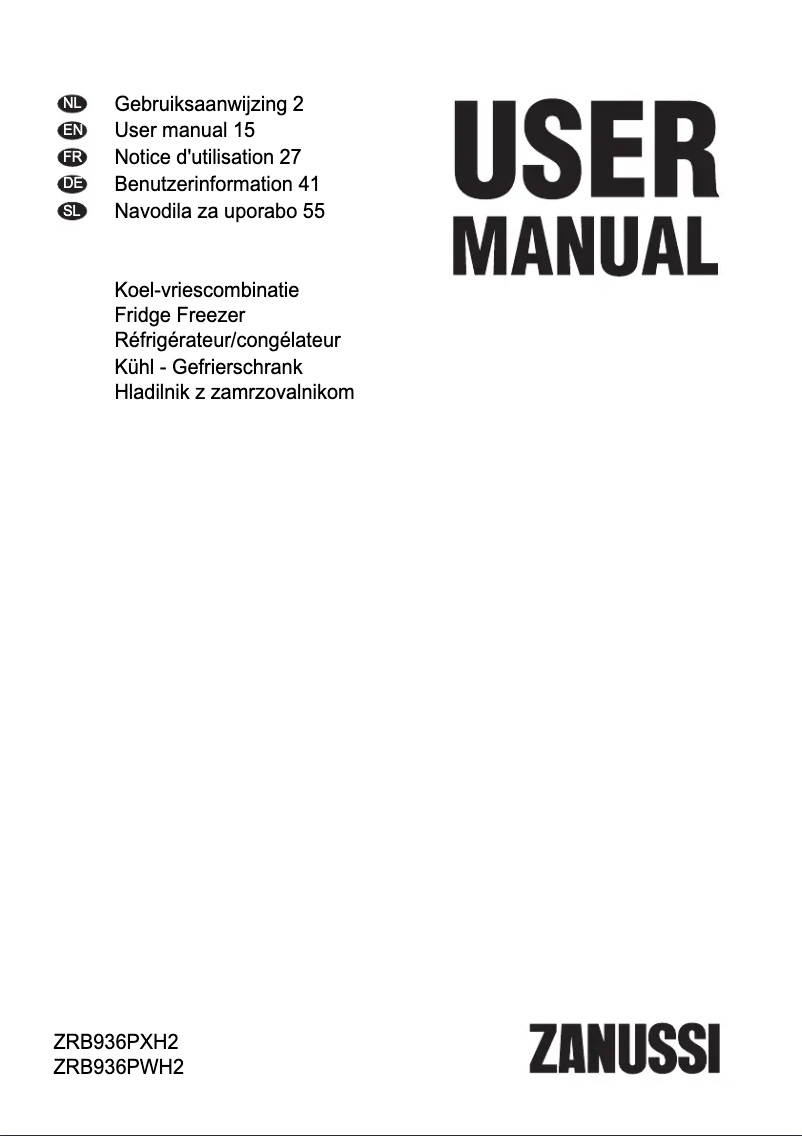 Page 1 de la notice Manuel utilisateur Zanussi ZRB936PWH2