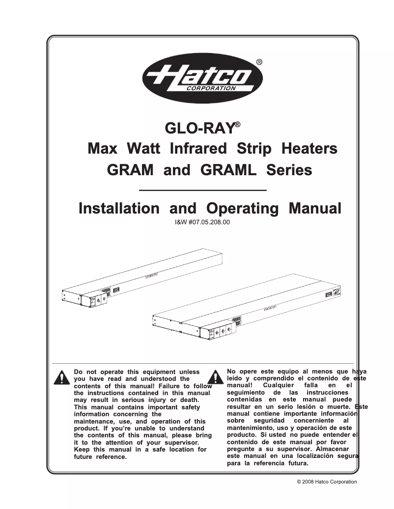 Page 1 de la notice Manuel utilisateur Hatco Glo-Ray GRAML-84D