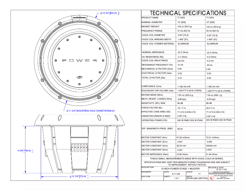 Page n°1 - Fiche technique Rockford Fosgate Power T110D4