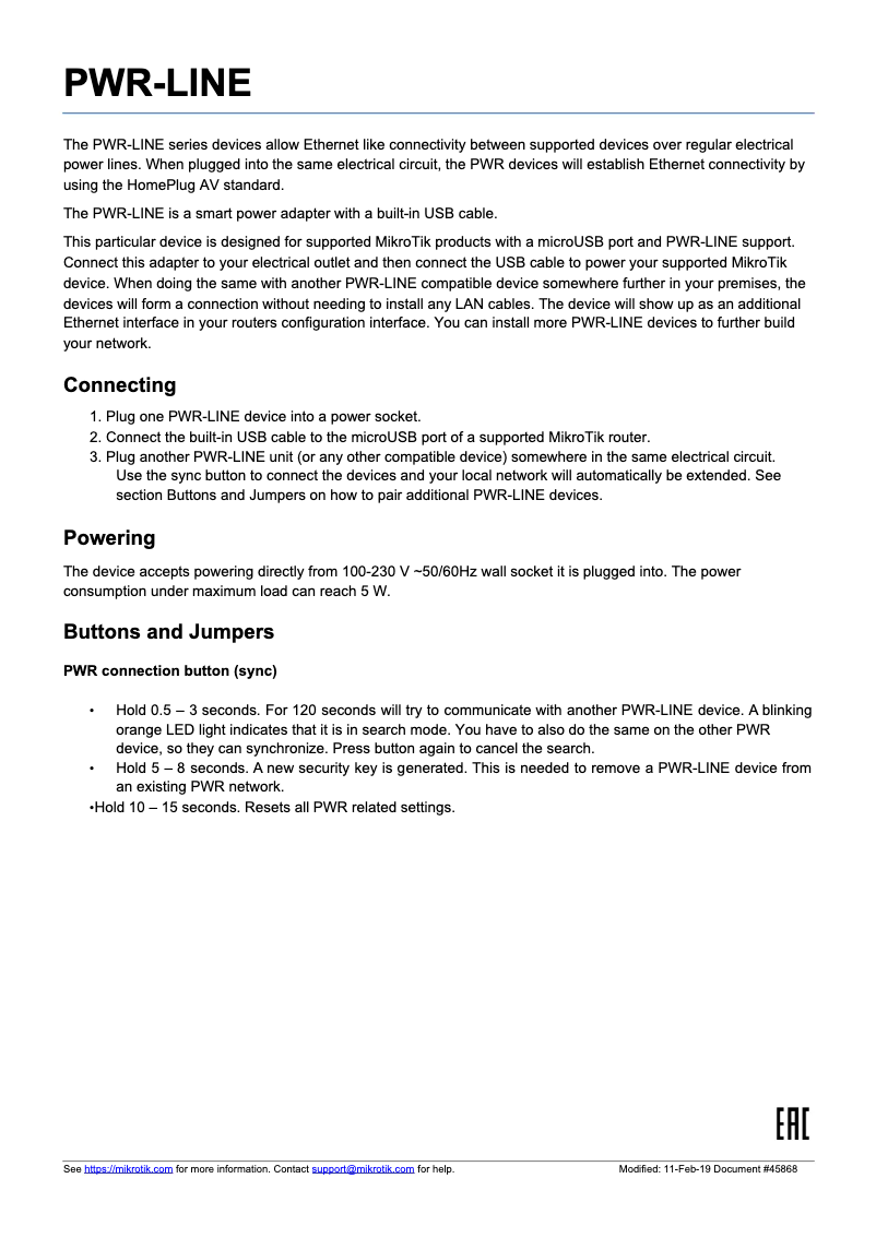 Page 1 de la notice Manuel utilisateur Mikrotik PWR-LINE US