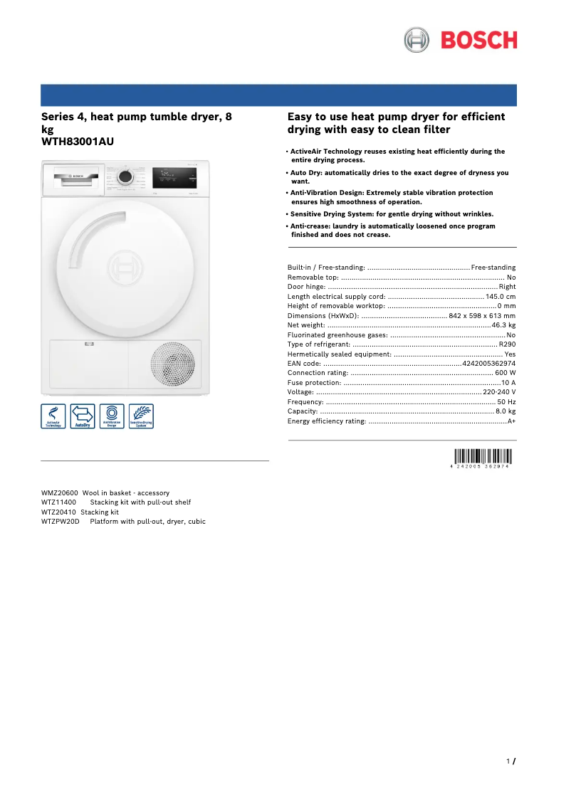 Image de la première page du manuel de l'appareil WTH83001AU