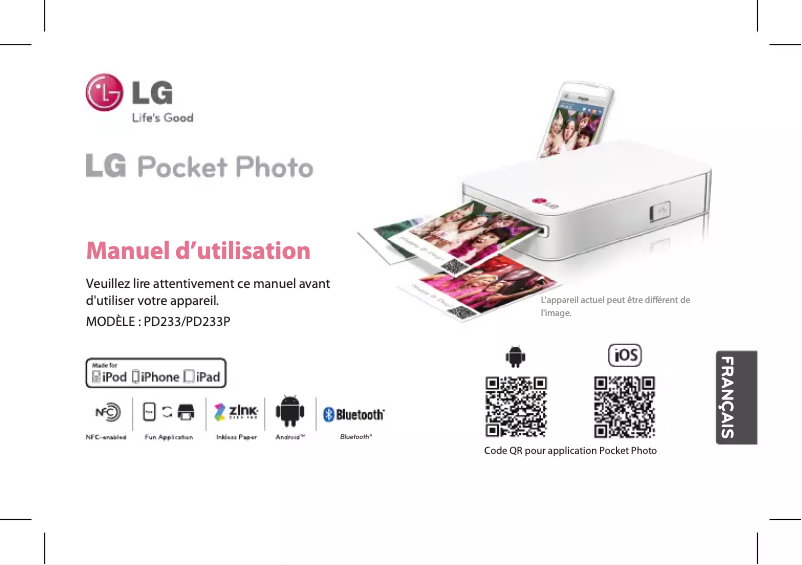 Page 1 de la notice Manuel utilisateur LG PD233
