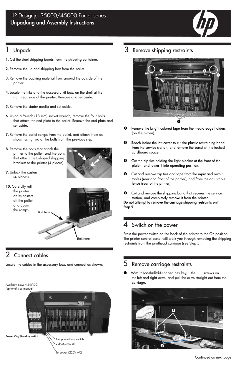 Page 1 de la notice Instructions / montage HP DesignJet H45000