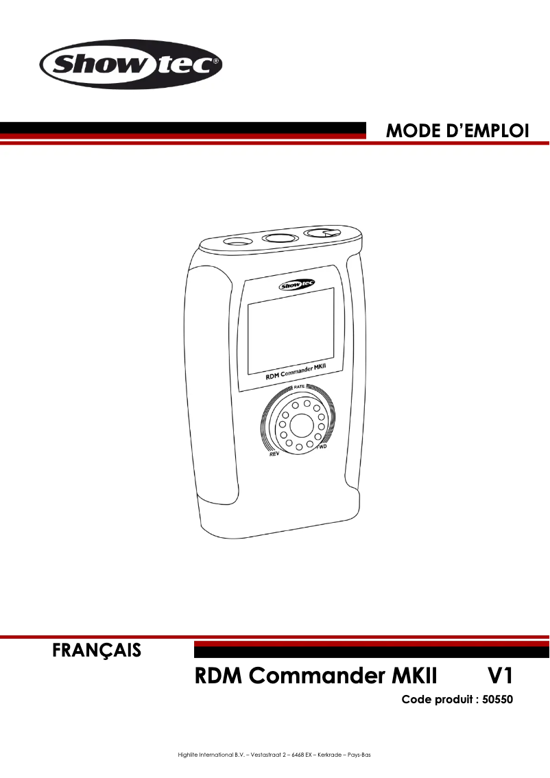 Page 1 de la notice Manuel utilisateur Showtec RDM Commander MKII
